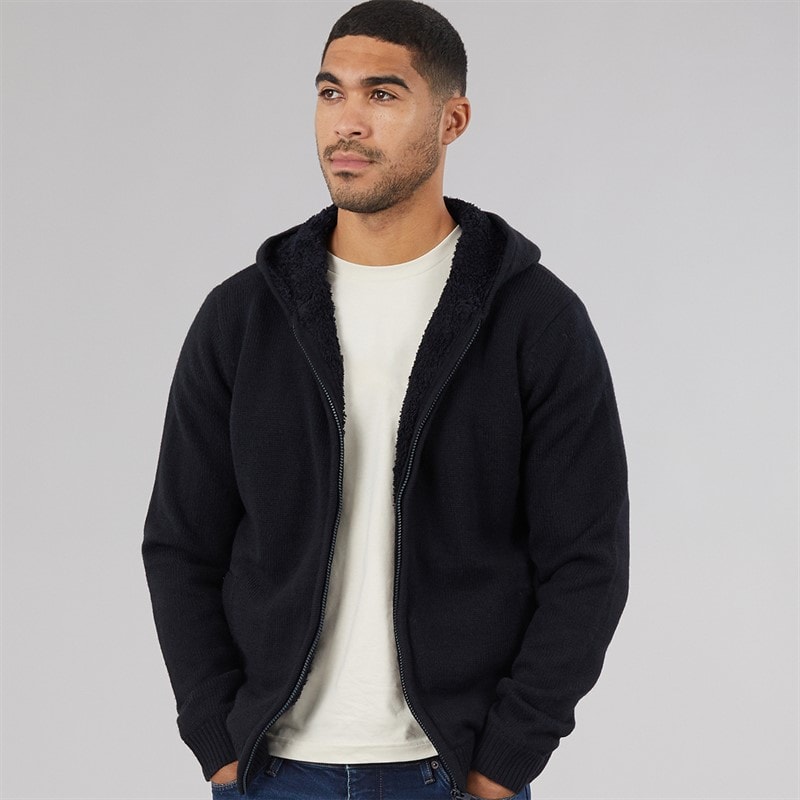 French Connection Mens Zip Hooded Borg Jumper Marine