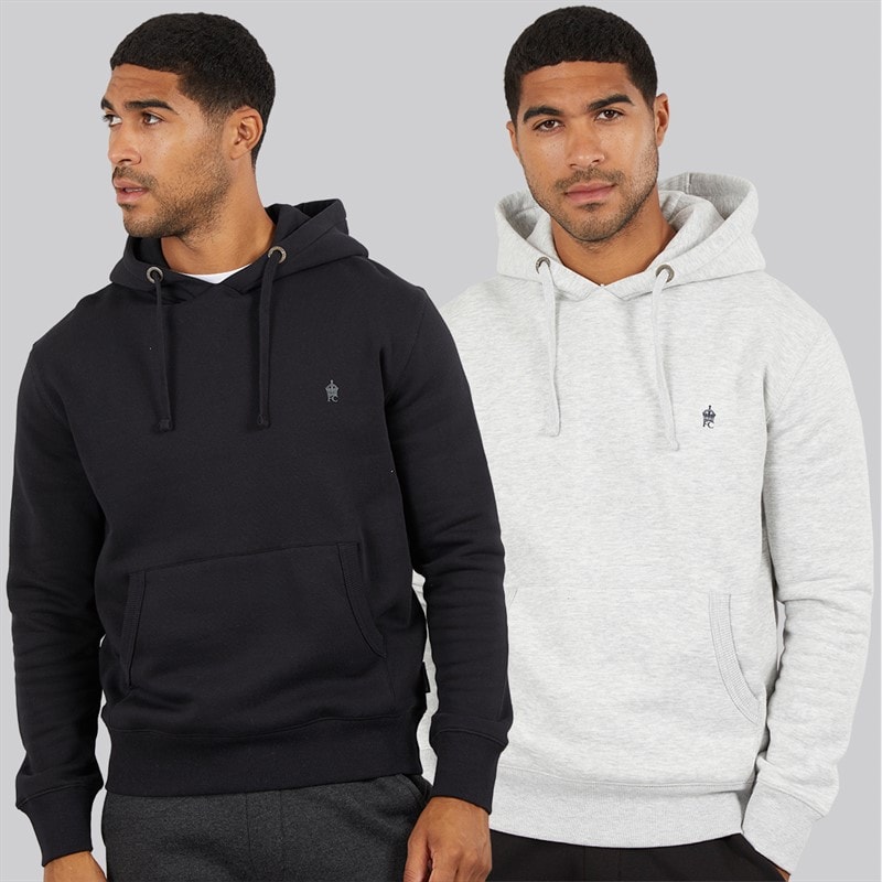 French Connection Mens Two Pack Hoodies Multi 3 Marine/Light Grey Marl