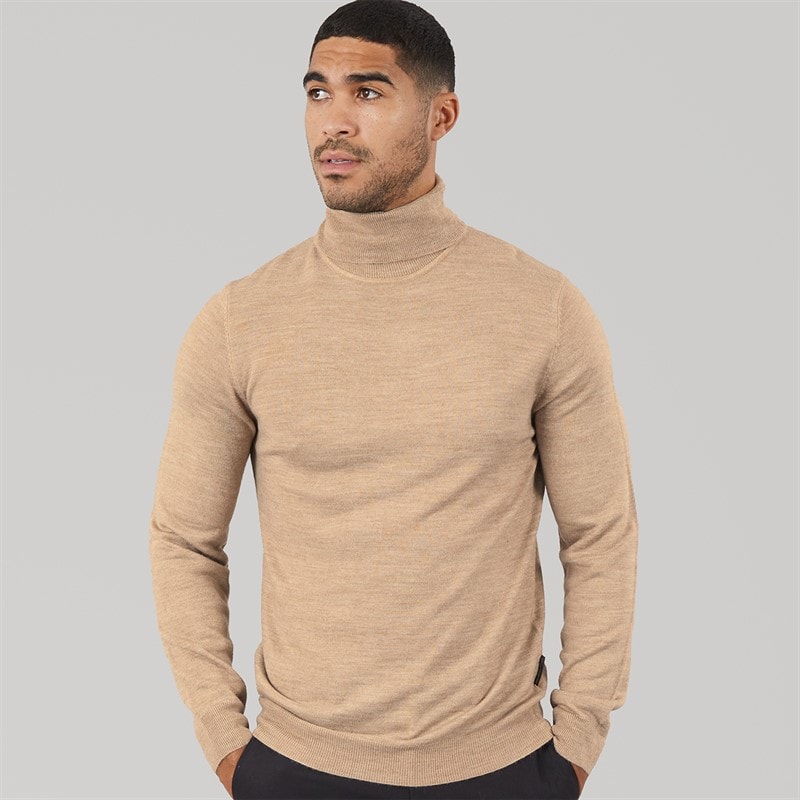 French Connection Mens Cash Roll Jumper Camel Mel
