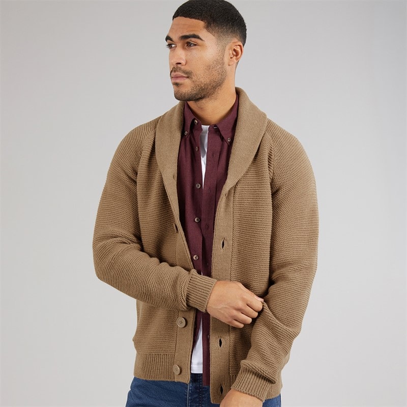French Connection Mens 5 Shawl Cardigan ange Camel Melange