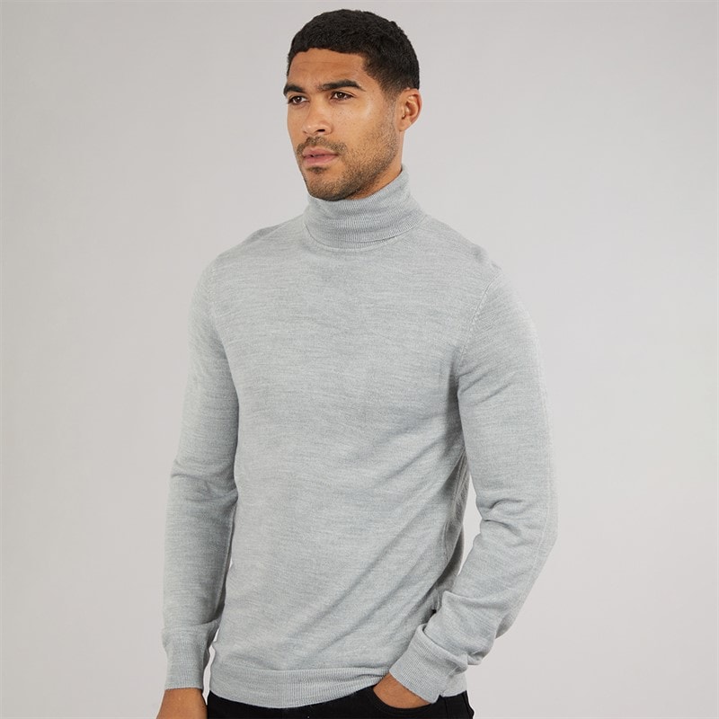 French Connection Mens Cash Roll Jumper Light Grey Mel
