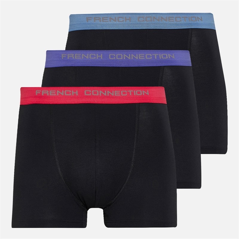 French Connection Mens Three Pack FC Modal Luxury Supersoft Boxers FC6 Black/Light Blue/Purple/Pink