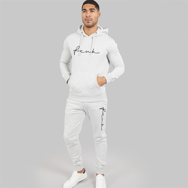 French Connection Mens Scribble Tracksuit Light Grey Mel/Black