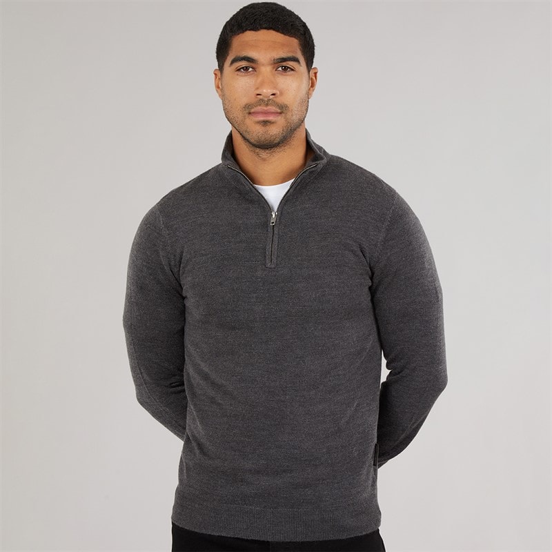 French Connection Mens Cash Half Zip Jumper Charcoal Mel
