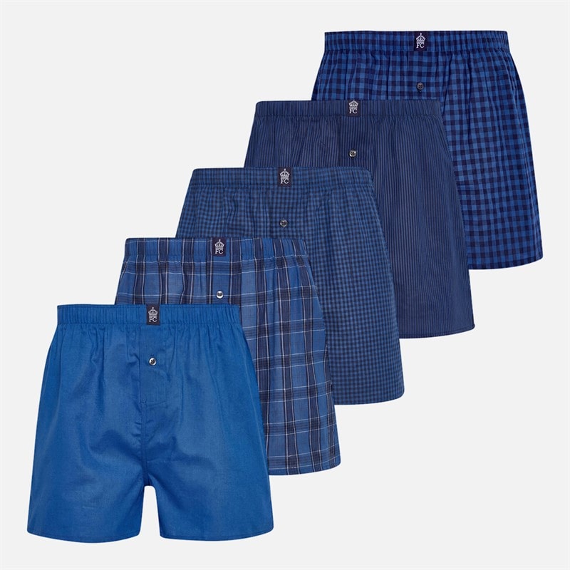 French Connection Mens Five Pack Multi Woven Boxers Multi 4 Multi 4 Blue/Blue And Marine Gingham/Blue And Marine Check/Blue And Marine Gingham/Blue And Marine Stripe