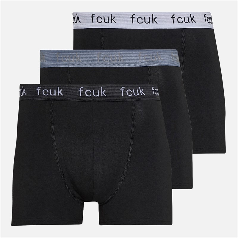 French Connection Mens Three Pack FCUK Boxer Trunks FCUK 63 Black/Black/Black