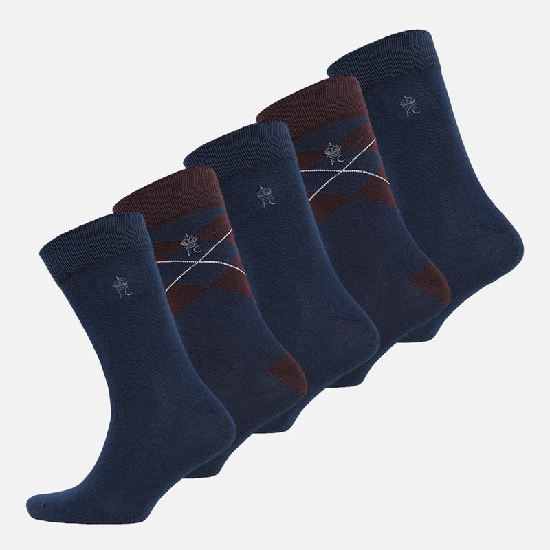 French Connection Mens Five Pack FC Argyle Socks Marine/Chateaux