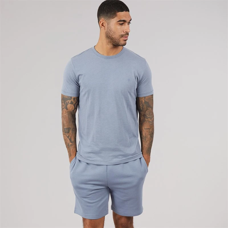 French Connection Mens T-Shirt And Shorts Set Light Blue Mel