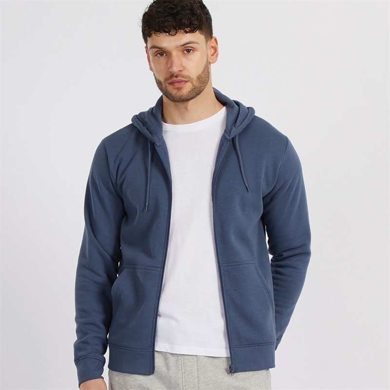 Onfire Mens Zip Through Fleece Hoodie Vintage Indigo