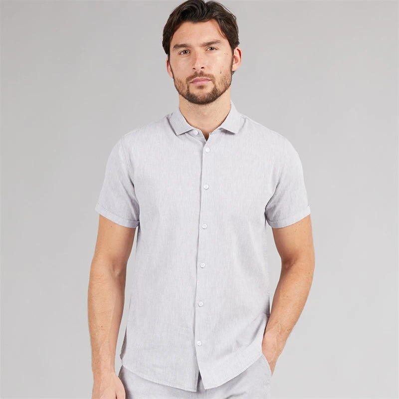 Onfire Mens Linen Shirt Light Grey