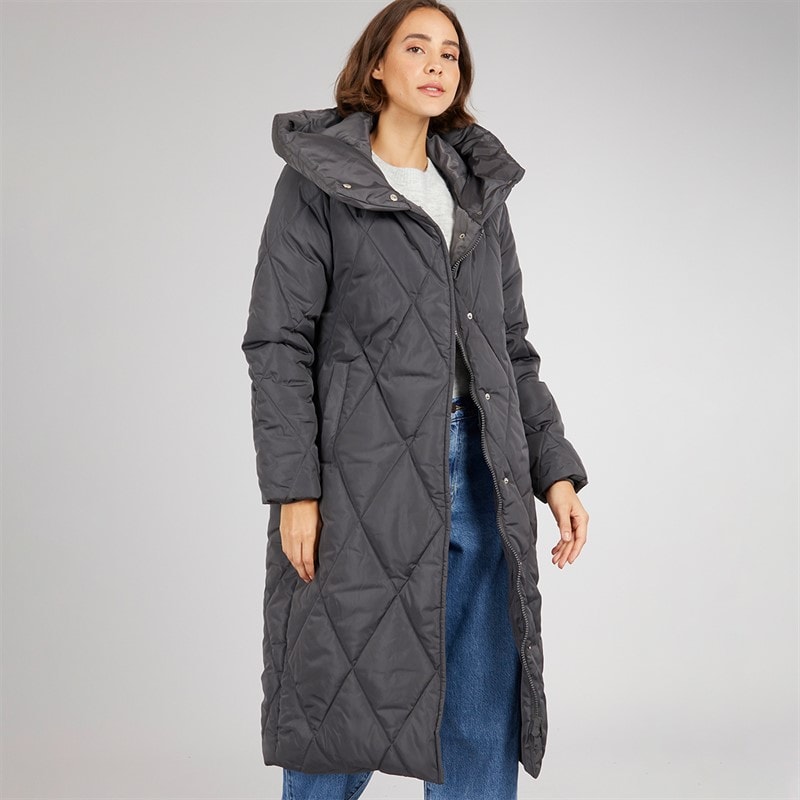 Onfire Womens Diamond Shawl Hood Coat Charcoal
