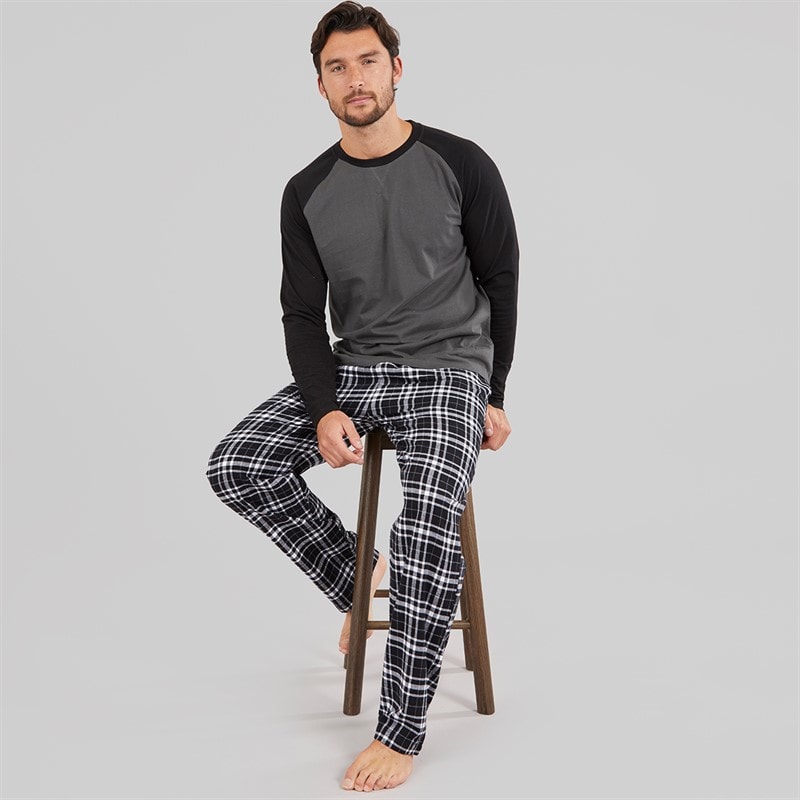 Onfire Mens Raglan Sleeve Pyjama Top And Woven Pants Set Black/Grey