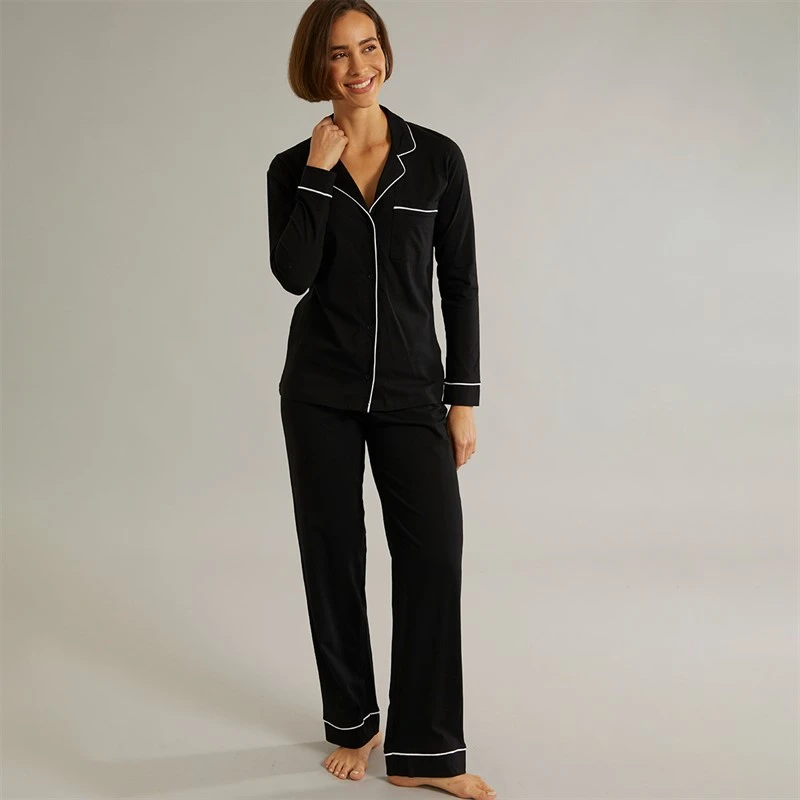 Onfire Womens Button Up Pyjama Set Black/White