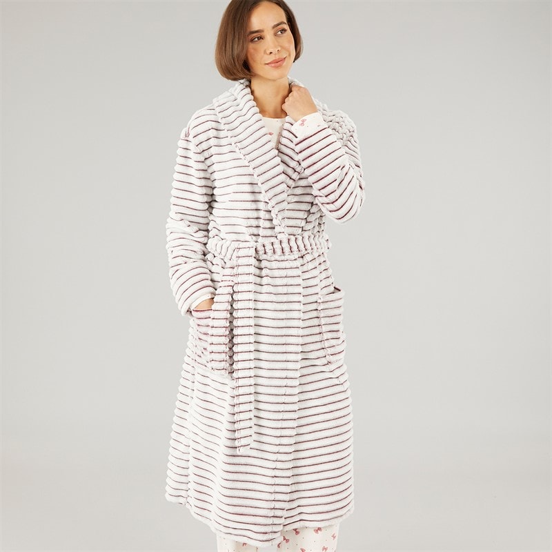 Onfire Womens Frosted Fleece Ribbed Dressing Gown Plum