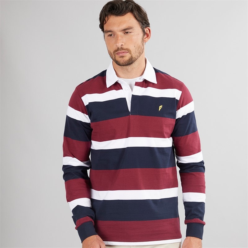 Onfire Mens Striped Rugby Shirt Navy/Burg/White