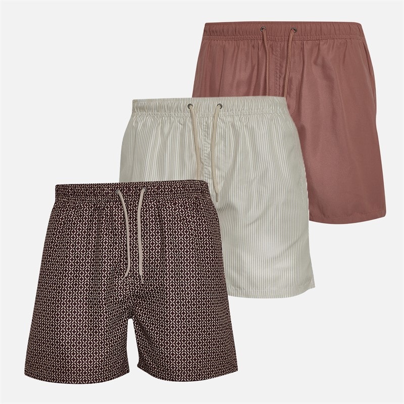 Onfire Mens Printed Three Pack Swim Shorts Geo/Stripe/Blush