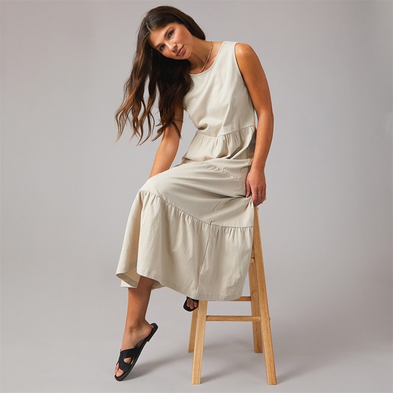 Onfire Womens Midi Jersey Tiered Dress Mushroom