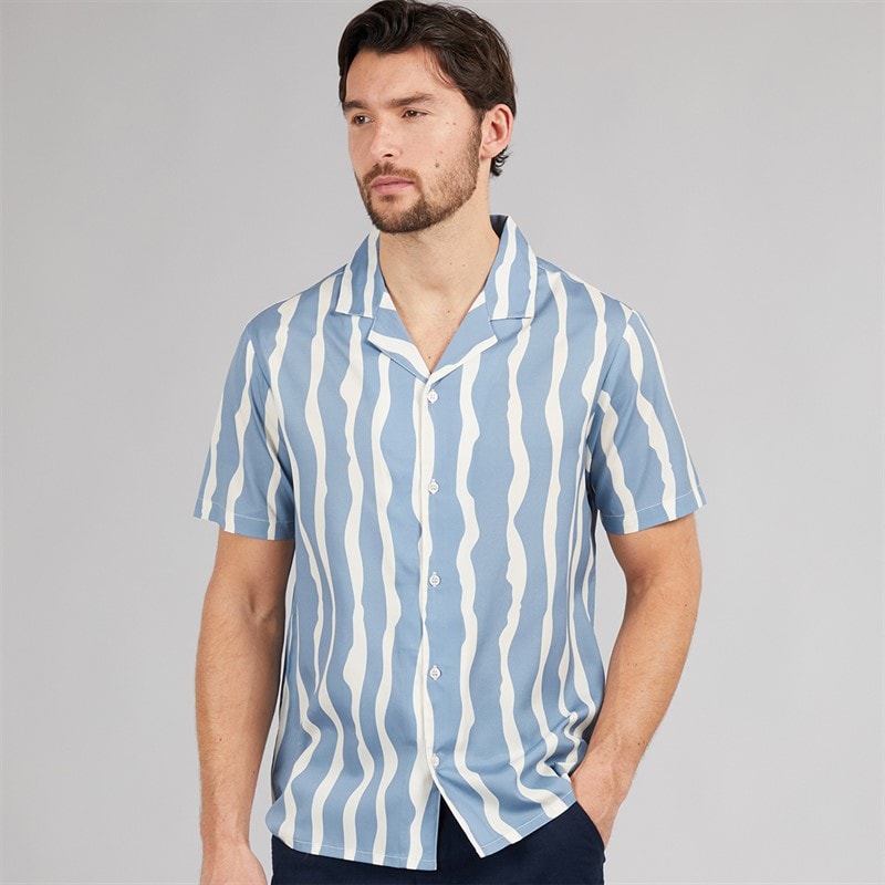 Onfire Mens Wave Print Shirt Blue Multi