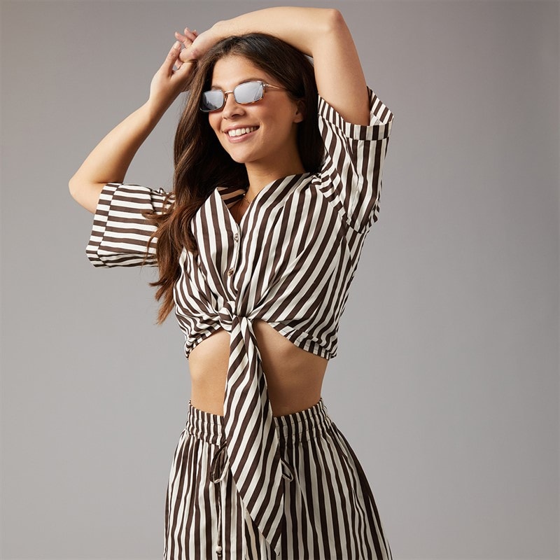 Onfire Womens Striped Shirt Brown Stripe