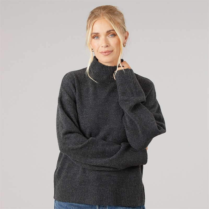 Onfire Womens Loose Fit Roll Neck Jumper Charcoal Melange