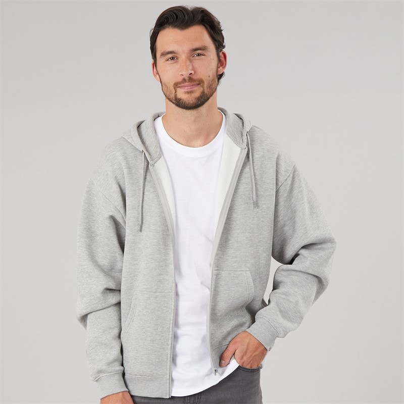 Onfire Mens Oversized Fleece Hoodie Light Grey Marl
