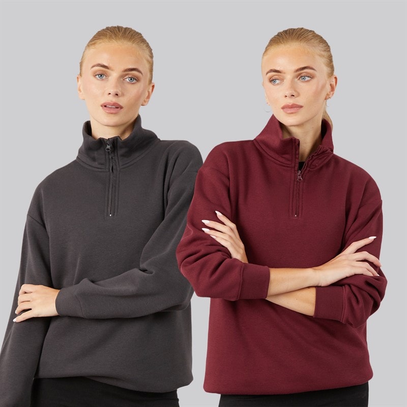 Onfire Womens 1/4 Zip Two Pack Sweatshirts Magnet/Burgundy