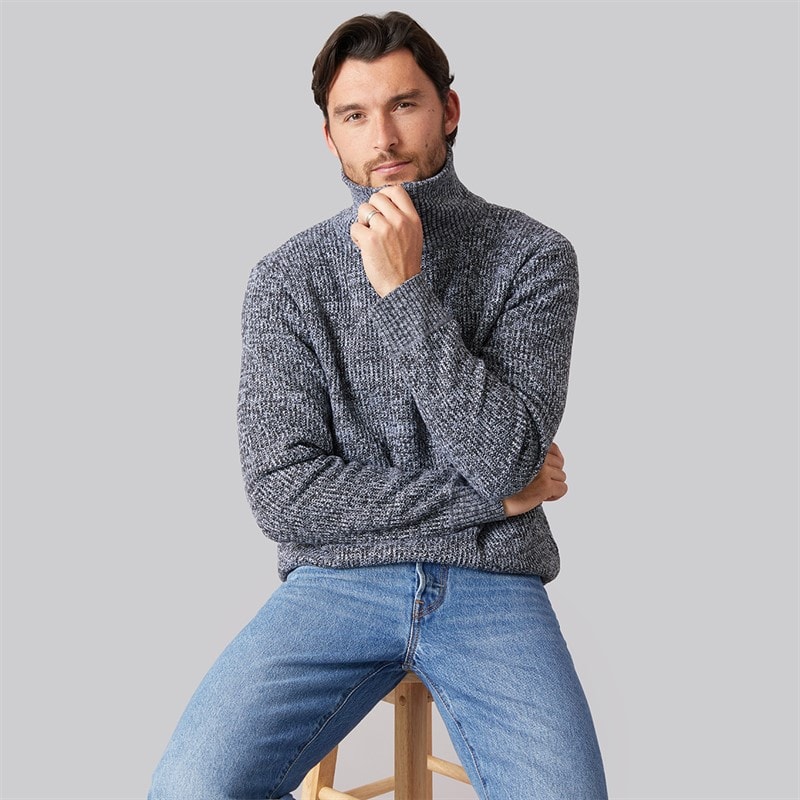 Onfire Mens Sherpa Lined 1/4 Zip Sweater Navy Twist