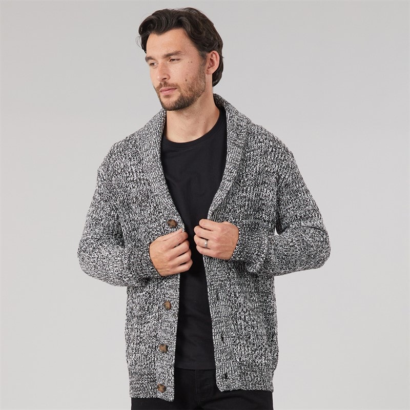Onfire Mens Shawl Neck Cardigan Salt & Pepper
