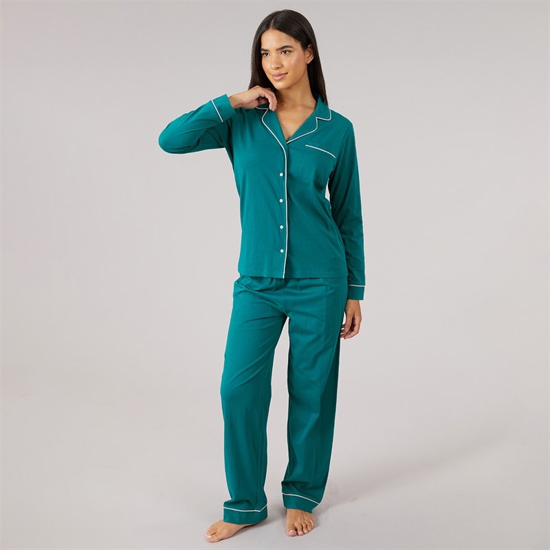 Onfire Womens Button-Up Pyjama Set Teal/Pink