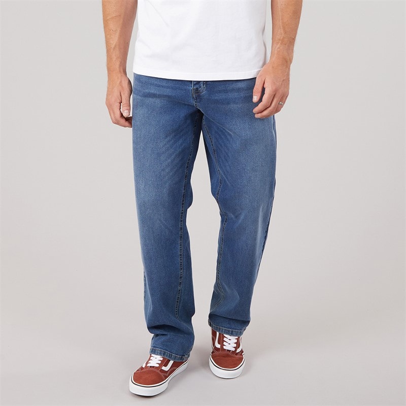 Onfire Mens Lonan Relaxed Straight Fit Denim Jeans Mid Wash