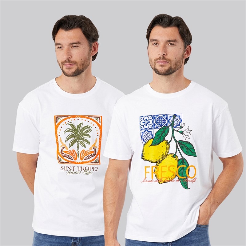 Onfire Mens Two Pack Printed T-Shirts Multi