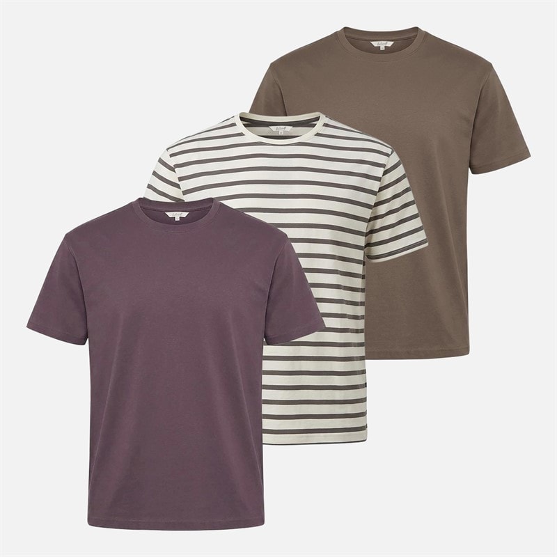 Onfire Mens Boxy Fit Three Pack T-Shirts Brown/Stripe/Mix