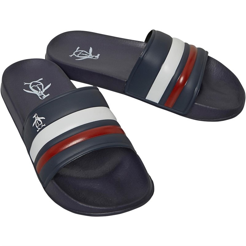 Original Penguin Mens Pier Retro Sliders Navy Stripe
