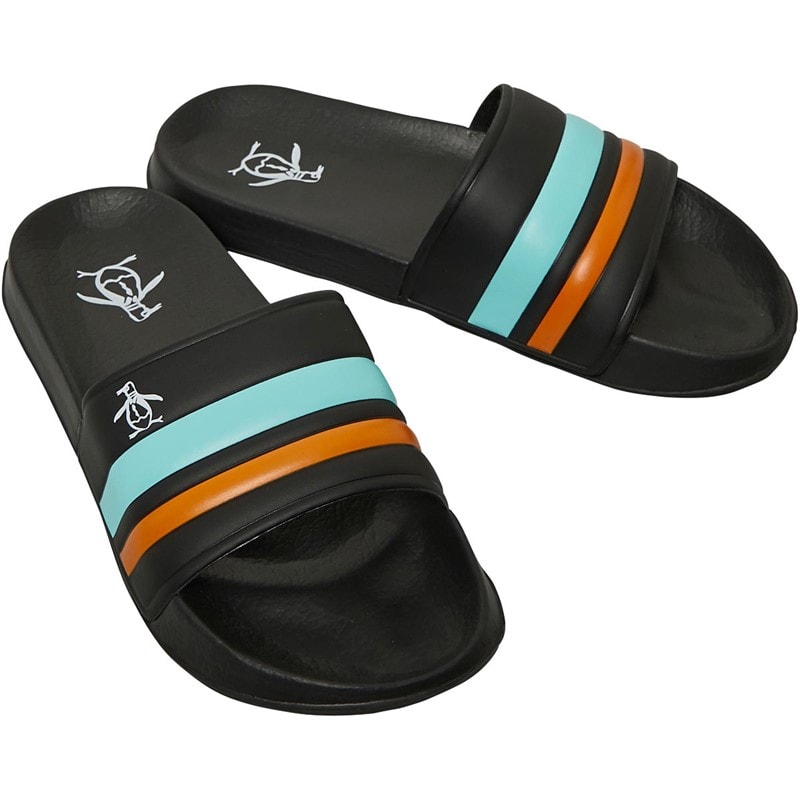 Original Penguin Mens Pier Retro Sliders Black Stripe