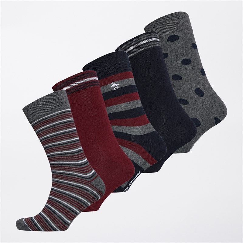 Original Penguin Mens Five Pack Socks Navy/Port