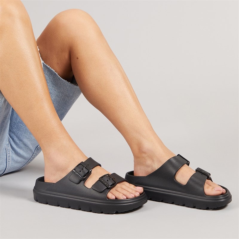 O'Neill Womens Sunset Double Buckle Sliders Black