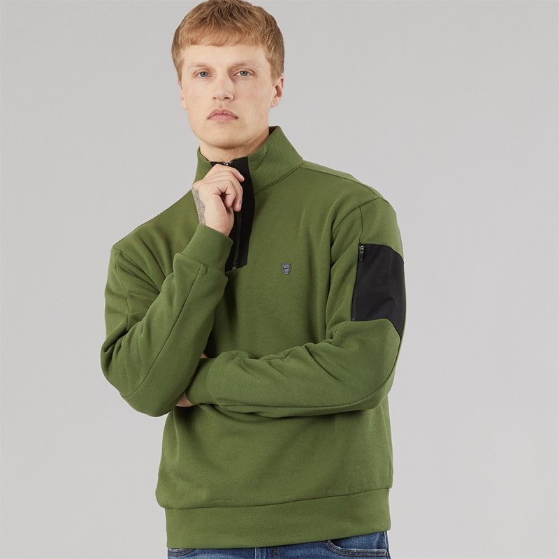883 Police Mens Neovista Quarter Zip Sweatshirt Khaki