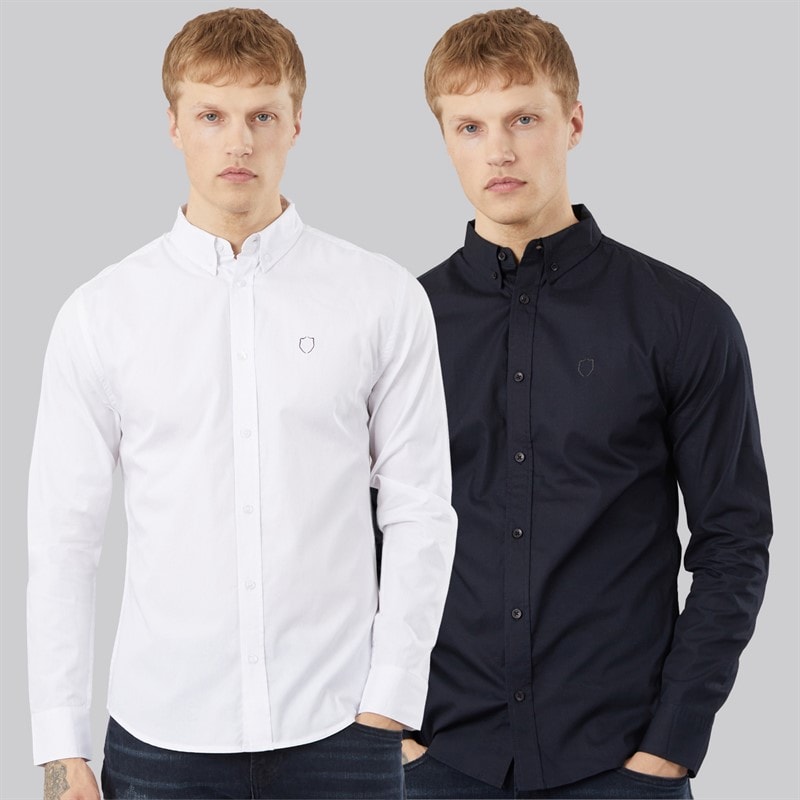 883 Police Mens Orme Two Pack Long Sleeve Shirts Navy/White