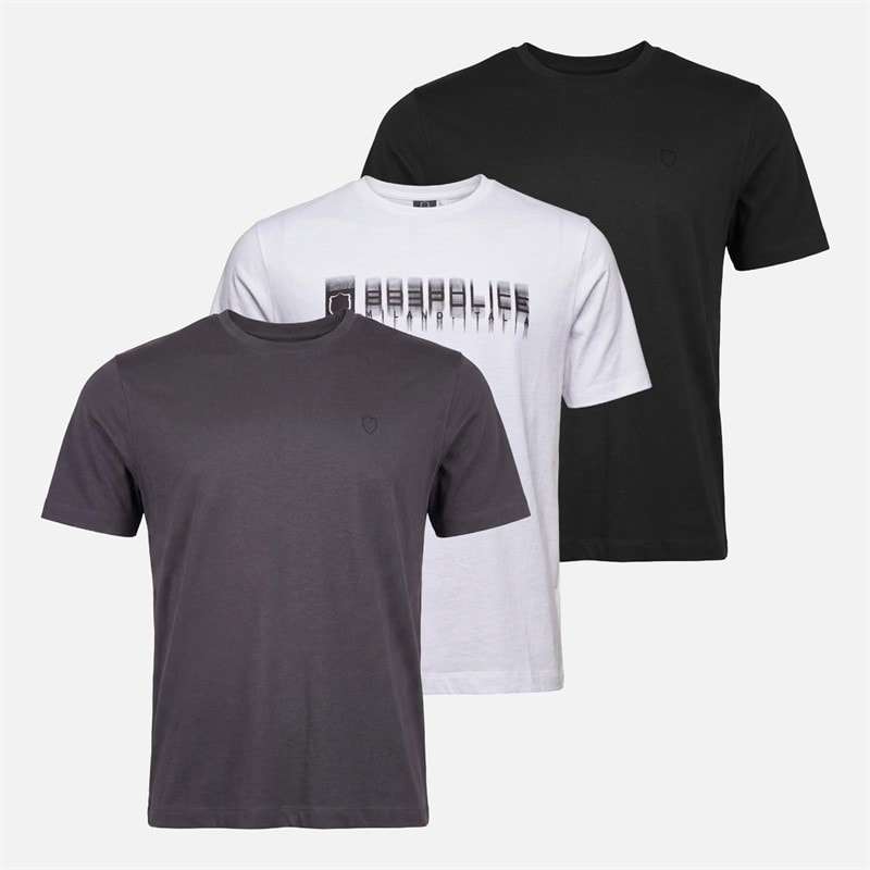 883 Police Mens Donara Three Pack T-Shirts White/Black/Dusty Grey