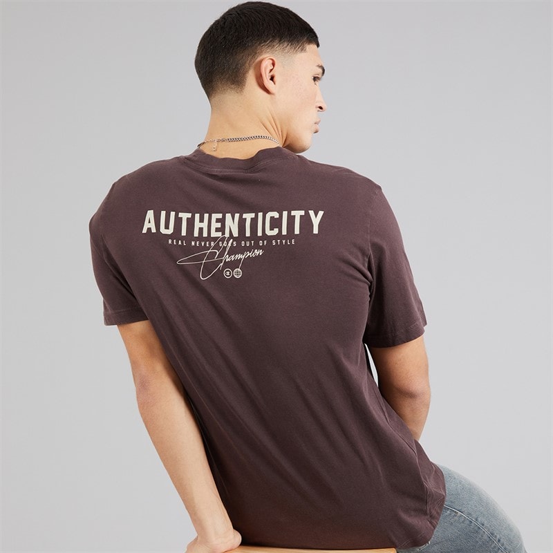 Champion Mens Icons Washed Graphic Back T-Shirt Brown