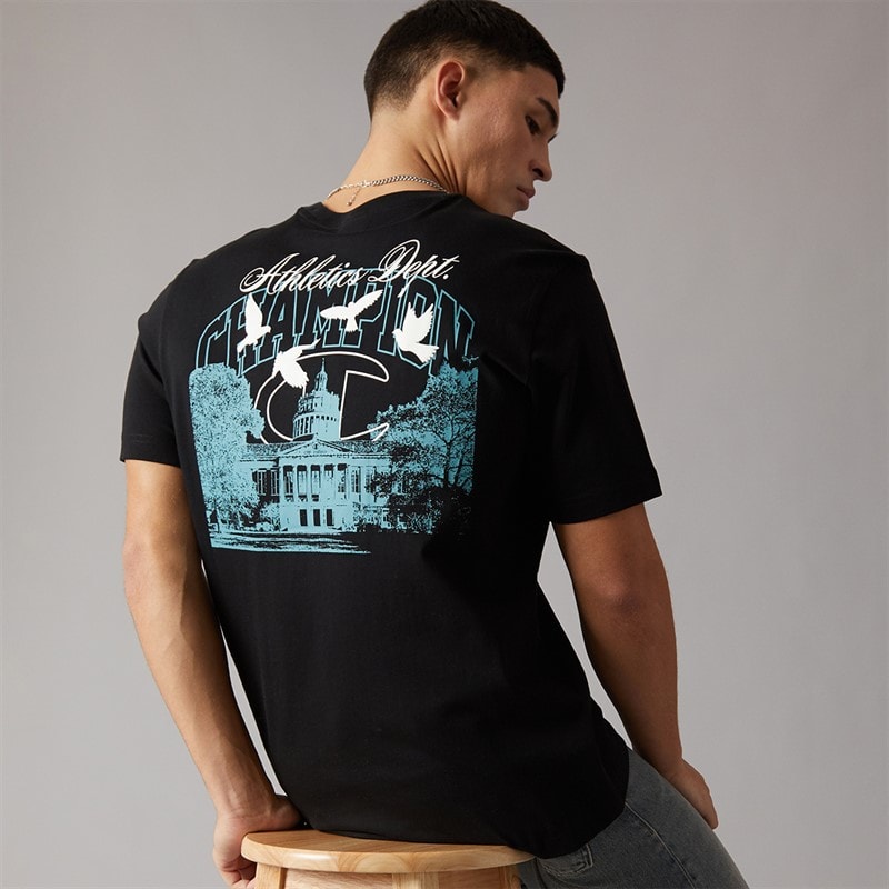 Champion Mens State Of Play Logo Back Graphic T-Shirt Black