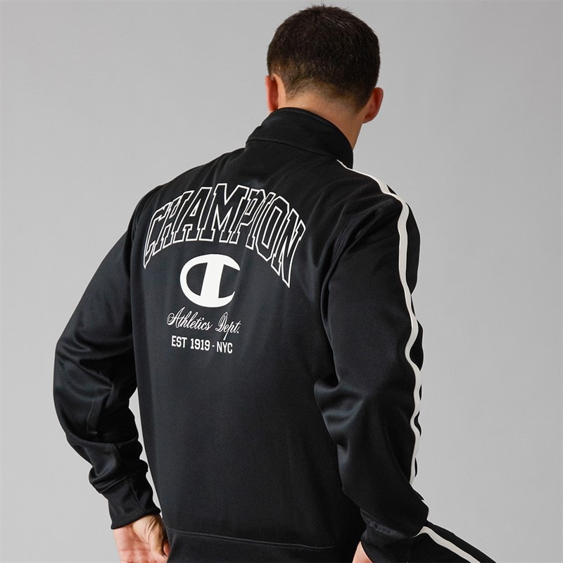Champion Mens State Of Play Varsity Logo Back Graphic Track Top Black/White