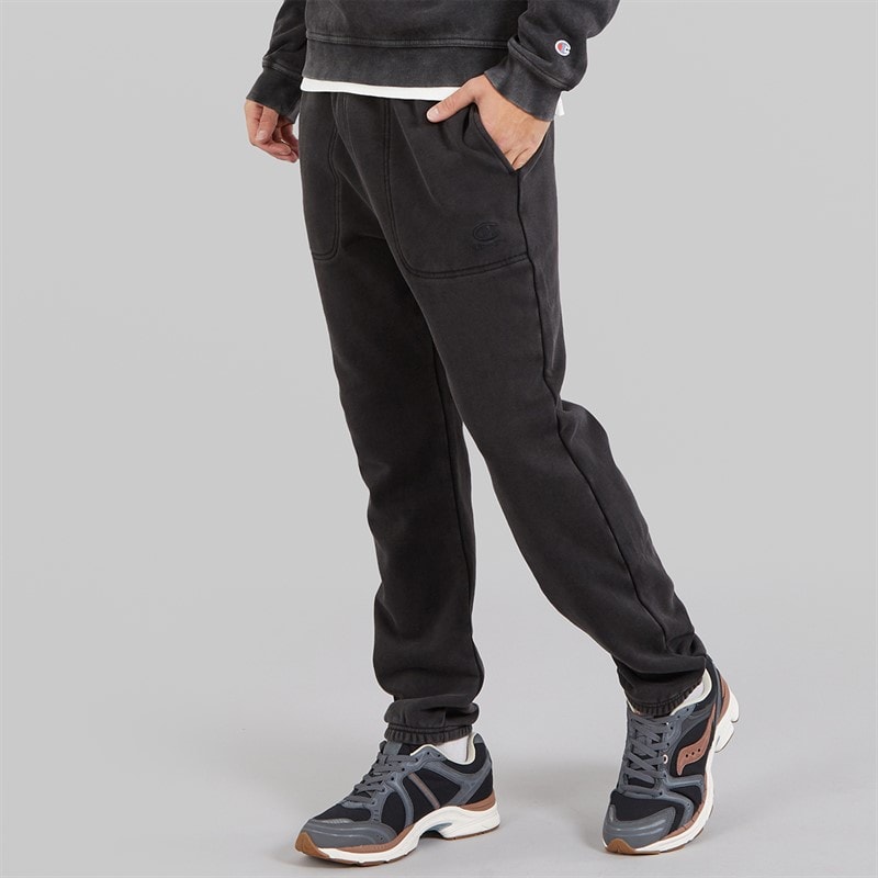 Champion Mens Icons Wahsed Logo Cuffed Joggers Black