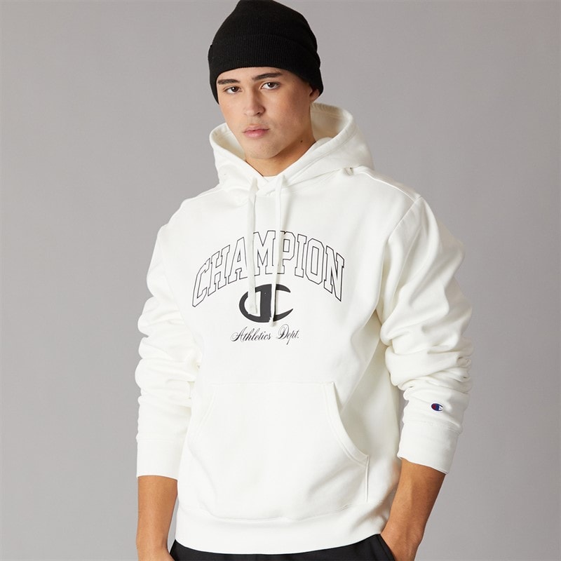 Champion Mens State Of Play Varsity Logo Hoodie White