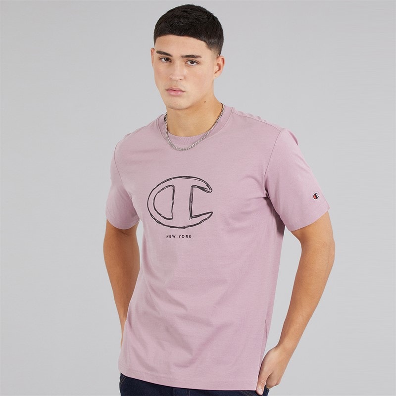 Champion Mens C-table Graphic Logo T-Shirt Pink