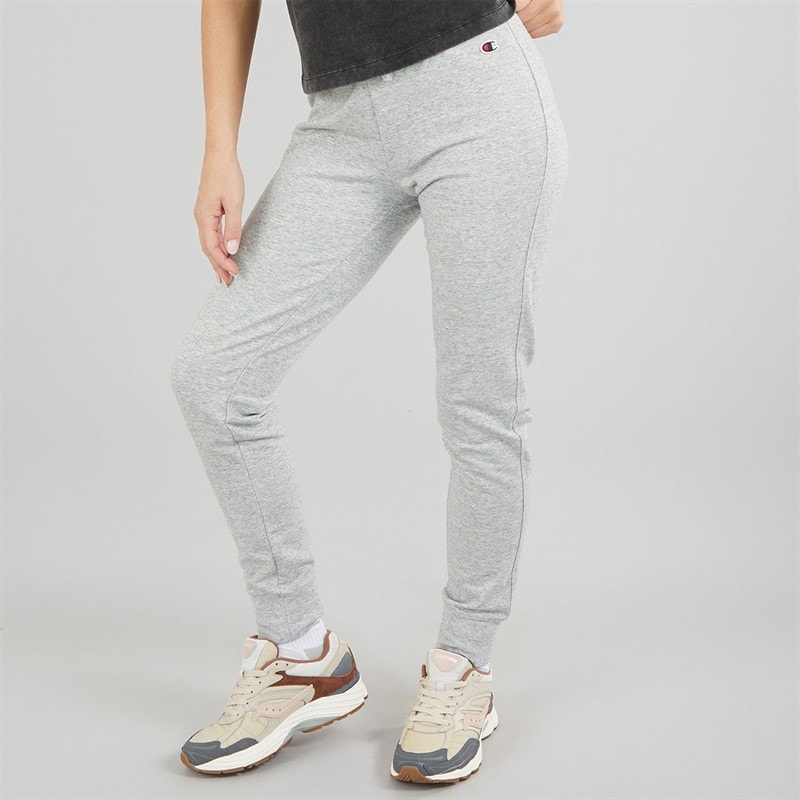 Champion Womens Core Icons Heritage Logo Rib Cuff Joggers Light Grey