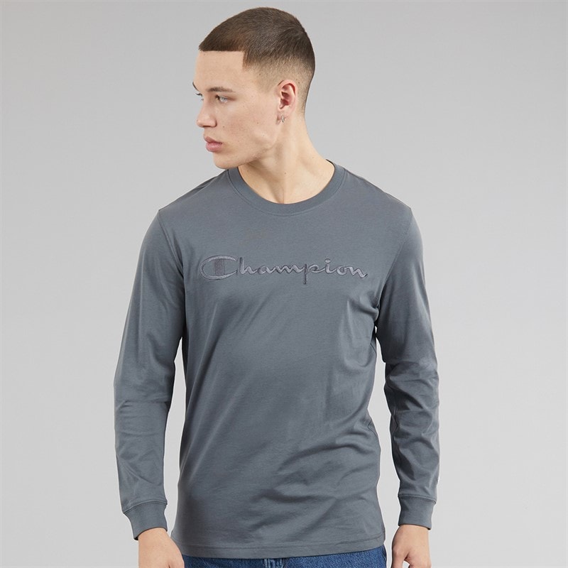 Champion Mens Icons Logo Long Sleeve T-Shirt Flint Grey