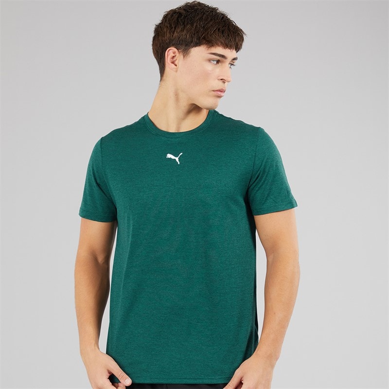 Puma Mens Train All Day Essentials Heather Cat Logo Training Top Green Terrain