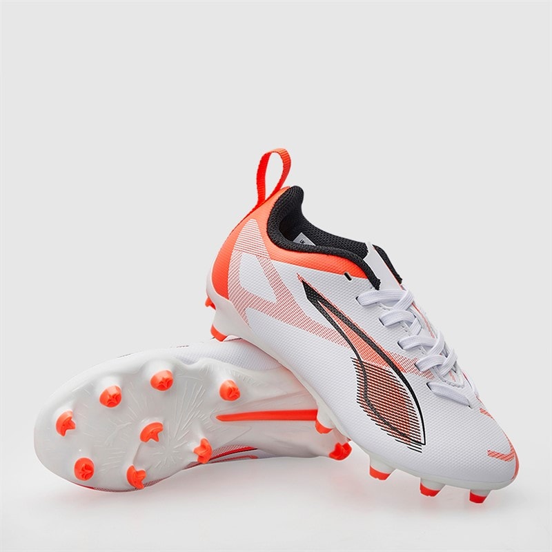 Puma Boys Ultra 5 Play FG/AG Firm/Artificial Ground Football Boots White/Black/Glowing Red
