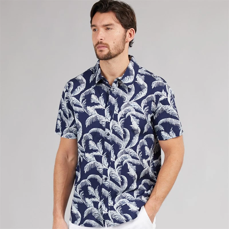 Weird Fish Mens Rafe Short Sleeve Printed Shirt Dark Blue